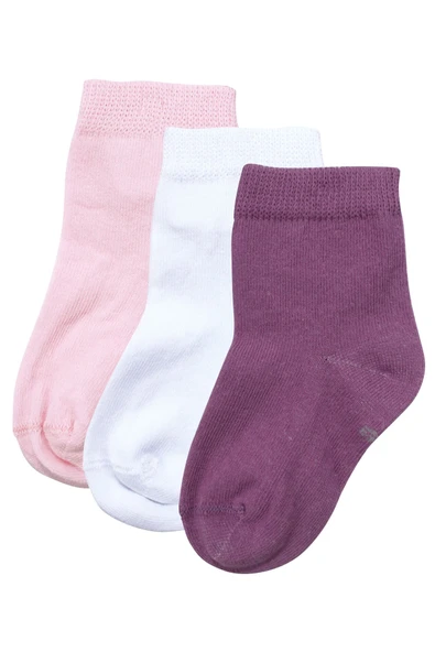 Kız Bebek Pembe Beyaz Fuşya 3'lü Çorap Set ürün görseli 1