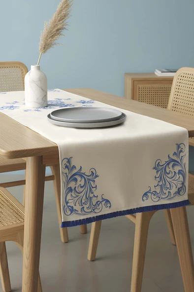 Elysian Blue Keten Runner 45x140 cm ürün görseli 1