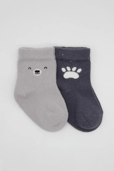 NessiWorld Bear Penye Soket Çorap 2'Li BS10116 Gri ürün görseli 1