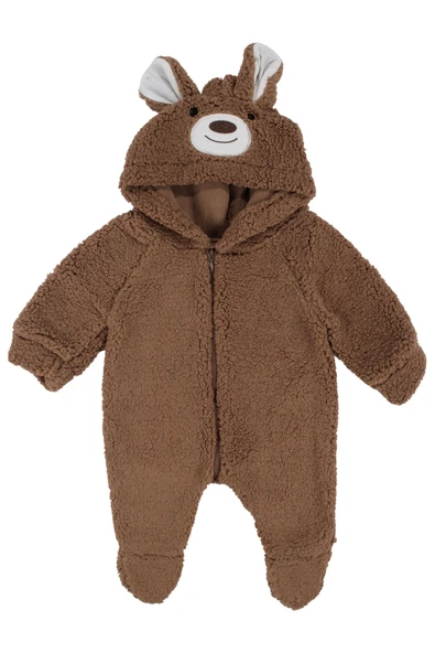 Unisex Kahve Ayı Nakışlı Kapşonlu Peluş Tulum ürün görseli 1