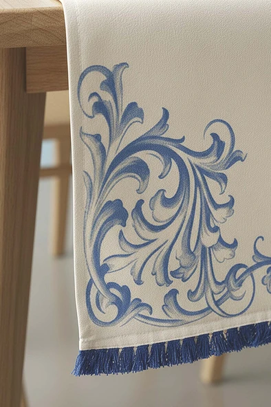 Elysian Blue Keten Runner 45x140 cm - Resim 5