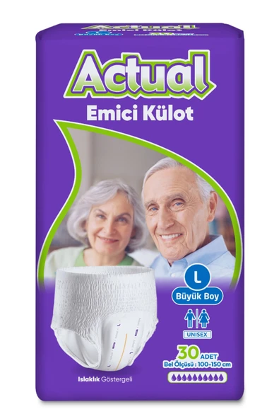 ACTUAL Yetişkin Emici Külot Large (L) 30 Adet Unisex Hasta Bezi ürün görseli 1