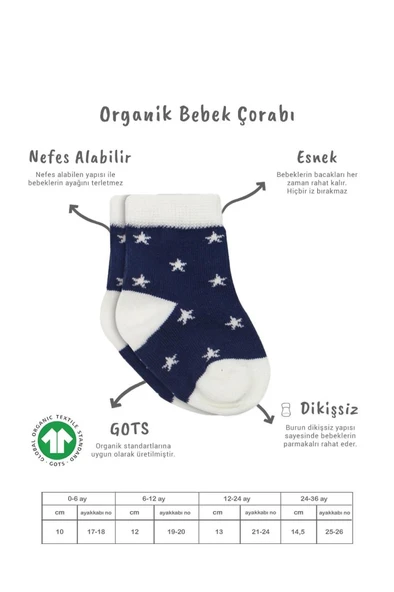 3'Lü Penye Cute Stars Soket Çorap BS10115 Lacivert ürün görseli 1