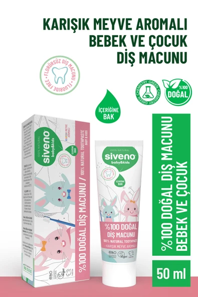 SİVENO %100 Doğal Diş Macunu Bebek ve Çocuk İçin Karışık Meyve Aromalı Florürsüz 50 ml ürün görseli 1