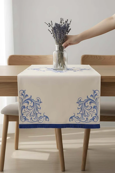 Elysian Blue Keten Runner 45x140 cm - Resim 2