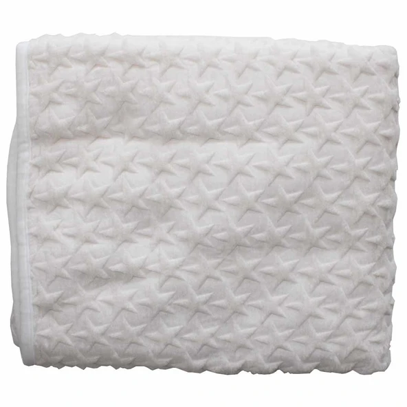 Ekru Yıldız Kabartmalı Kalın Peluş Battaniye 100*120 cm ürün görseli 1