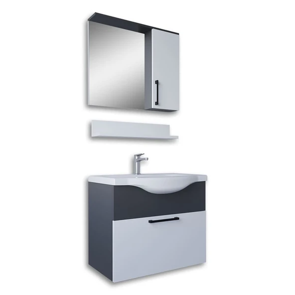 Teta Home Eko 65 cm MDF Banyo Dolabı Seti  Antrasit-Beyaz ürün görseli 1