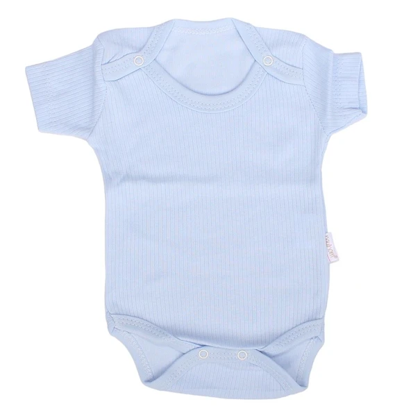 Unisex Mavi Raporlu Kısa Kol Çıtçıtlı Body Zıbın ürün görseli 1