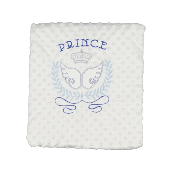 Erkek Bebek Ekru Mavi Prince Nakışlı Nohut Battaniye 80x90 ürün görseli 1