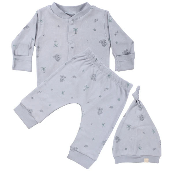 Unisex Gri Koala Desenli Organik Üçlü Pijama Takımı ürün görseli 1