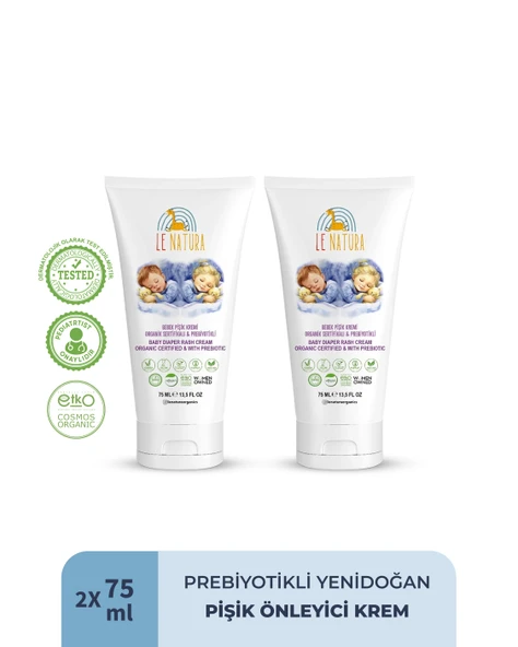 LE NATURA Prebiyotikli Yenidoğan Bebek Pişik Kremi 75 ml , 2 adet   Organik ve Vegan Sertifikalı Anında Rahatlama, Onarıcı ve Koruyucu Etki ürün görseli 1