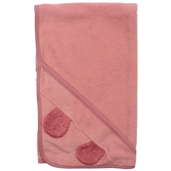 Unisex Pembe Polar Kulaklı Battaniye 90x90 cm ürün görseli 1