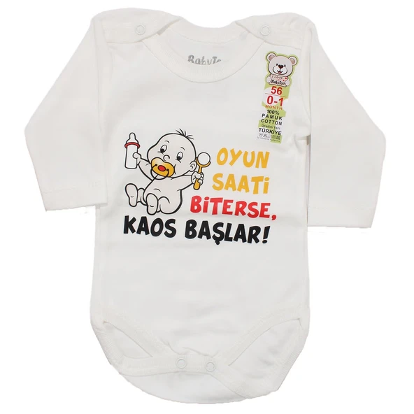 Unisex Beyaz Oyun Saati Biterse Kaos Başlar Baskılı Uzun Kollu Zıbın ürün görseli 1