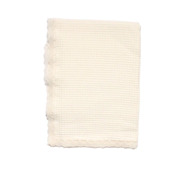 Unisex Ekru Dantelli Pike Battaniye 105*120 cm ürün görseli 1