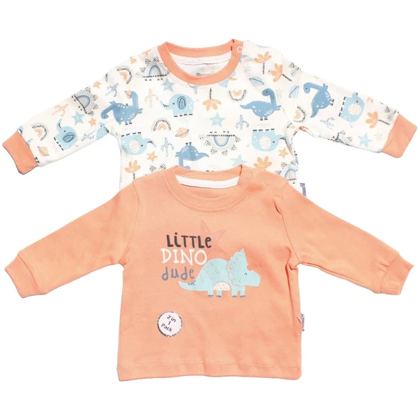 Erkek Bebek Ekru Turuncu Little Dinolu Baskılı 2'li Body Set ürün görseli 1