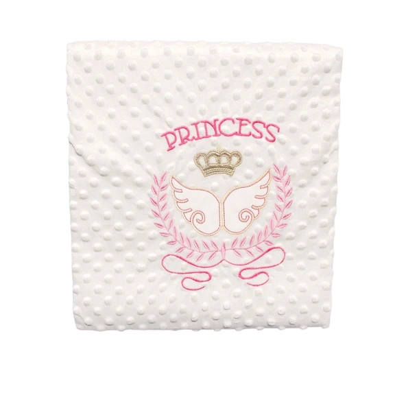 Kız Bebek Ekru Pembe Princess Nakışlı Nohut Battaniye 80x90 ürün görseli 1