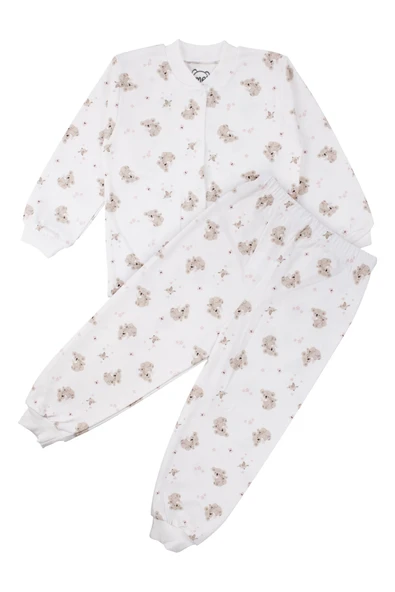 Kız Çocuk Ekru Bej Koala Desenli Çıtçıtlı Pijama Takımı ürün görseli 1