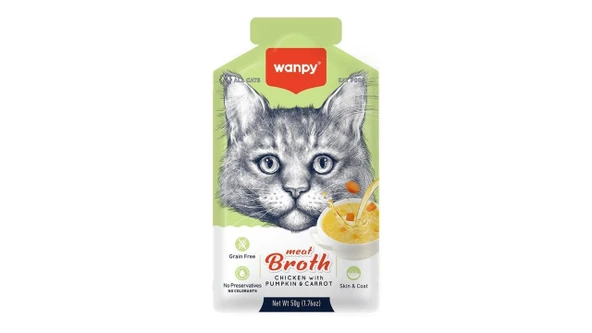 Wanpy Kediler İçin Bal Kabağı & Havuçlu Tavuk Eti Çorbası 50 gr ürün görseli 1