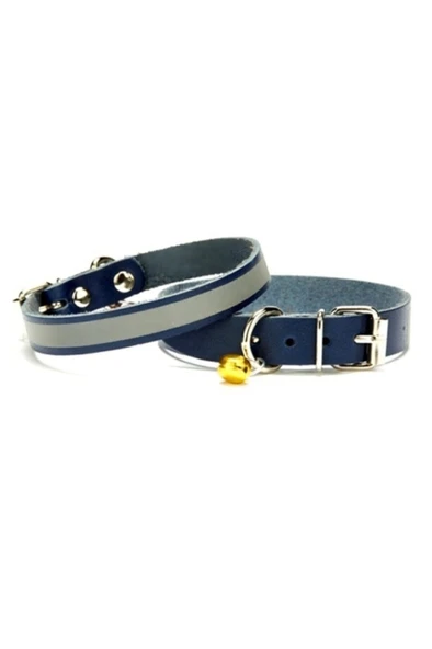 Cattie Gerçek Deriden El Yapımı Reflektörlü Kedi Boyun Tasması 1x18-22cm - Royal Blue ürün görseli 1