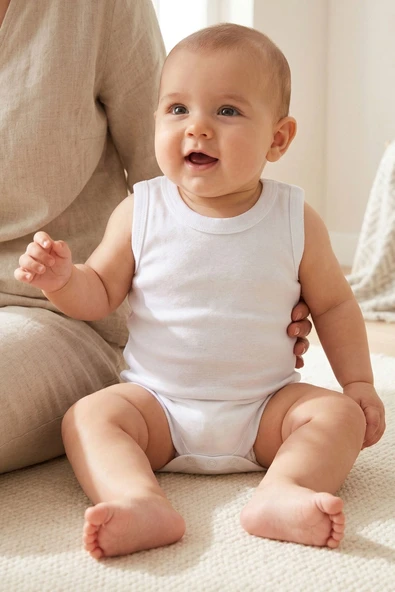 Unisex Beyaz %100 Organik Pamuk Düz Askılı Çıtçıtlı Zıbın Body ürün görseli 1
