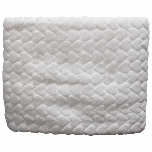 Ekru Kalp Kabartmalı Kalın Peluş Battaniye 100*120 cm ürün görseli 1
