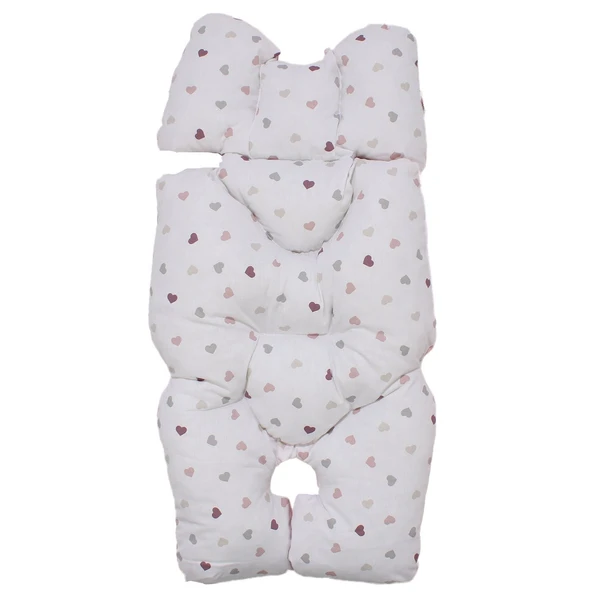 Unisex Pembe Beyaz Kalp Desenli Çift Taraflı Puset Ve Bebek Arabası Minderi ürün görseli 1