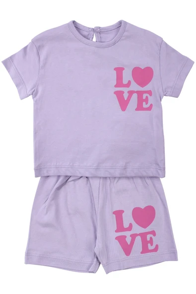 Kız Bebek Lila Pembe Love Baskılı Şortlu 2'li Takım ürün görseli 1