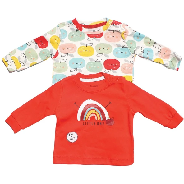 Unisex Kırmızı Renkli Elmalı Desenli 2'li Body Set ürün görseli 1