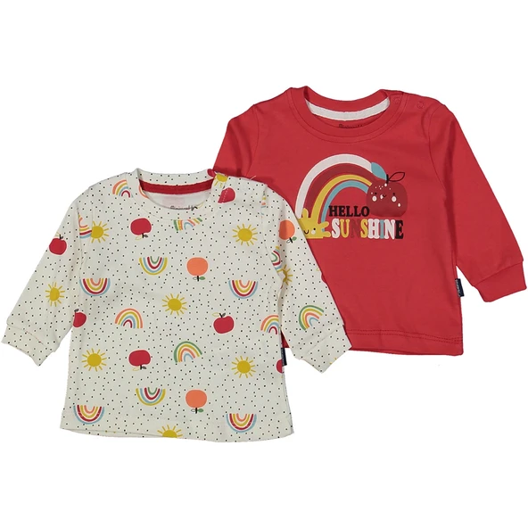 Unisex Ekru Kırmızı Elma Güneş Baskılı 2'li Body Set ürün görseli 1