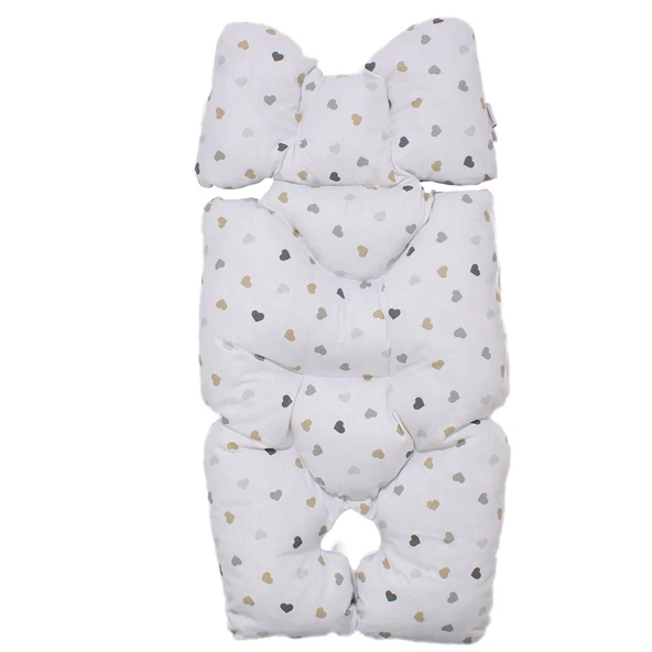 Unisex Gri Beyaz Kalp Desenli Çift Taraflı Puset Ve Bebek Arabası Minderi ürün görseli 1