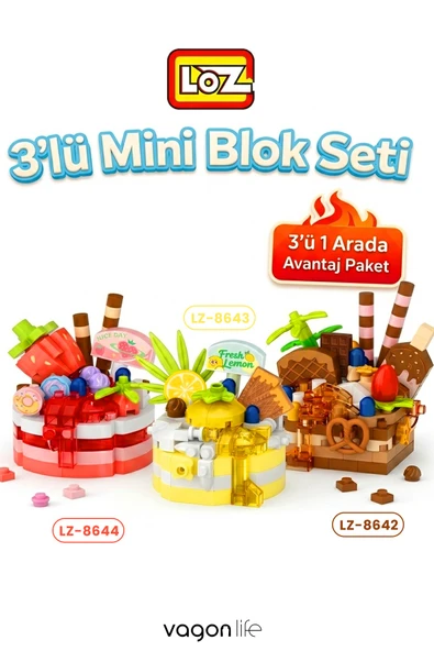 Loz Micro Block 3'lü Pasta Figürü 3 Farklı Model Dekoratif Oyuncak Yapım Seti Yapı Blok Seti ürün görseli 1