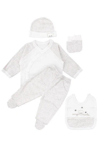 Unisex Ekru Very Cute Nakışlı 5 Parça Organik Hastane Çıkış Seti ürün görseli 1
