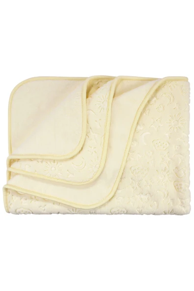 Unisex Sarı Karışık Desen Kabartmalı Kalın Peluş Battaniye 100x120cm ürün görseli 1