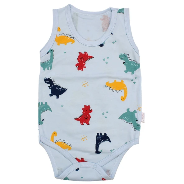 Erkek Bebek Mavi Renkli Dino Baskılı Askılı Zıbın ürün görseli 1