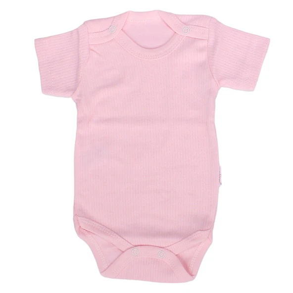 Unisex Pembe Raporlu Kısa Kol Çıtçıtlı Body Zıbın ürün görseli 1