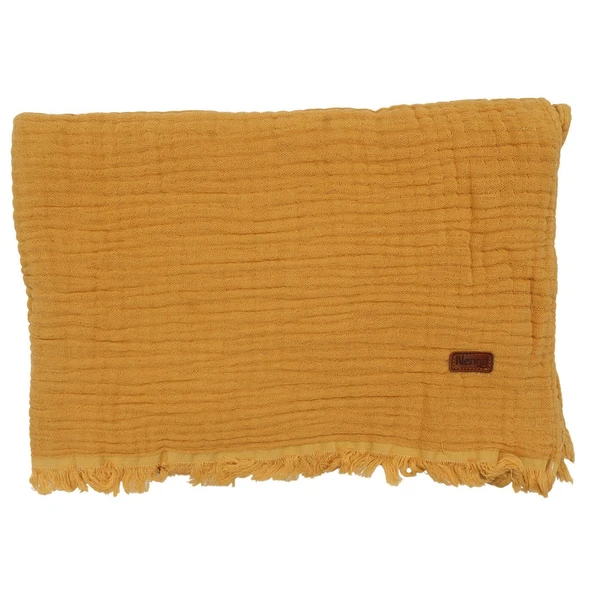 Unisex Sarı Püsküllü 4 Kat Battaniye 80x120 ürün görseli 1
