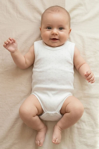 Unisex Ekru %100 Organik Pamuk Düz Jakarlı Askılı Çıtçıtlı Zıbın Body ürün görseli 1
