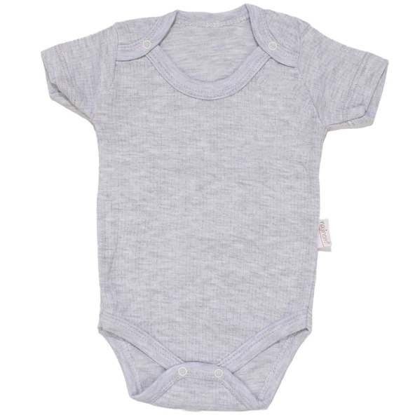 Unisex Gri Raporlu Kısa Kol Çıt Çıtlı Body Zıbın ürün görseli 1