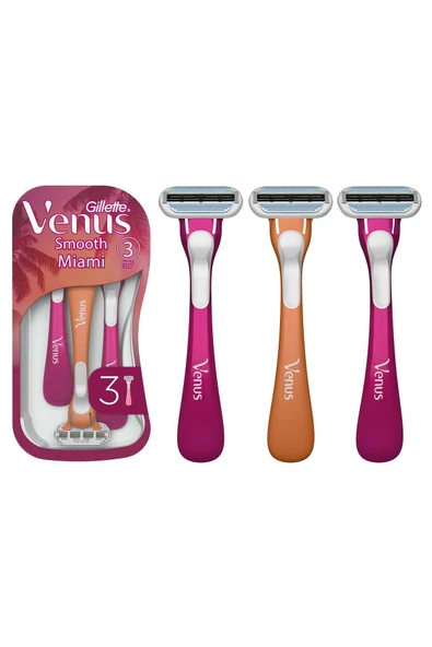 GİLLETTE VENUS Venus Smooth Miami Kadın Tıraş Bıçakları, 3'lü Kadın Kullan At Tıraş Bıçakları ürün görseli 1