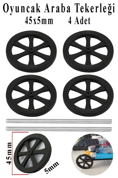 Oyuncak Araba Tekerleği Seti 45mm 4 lü 1 Paket Plastik Tekerlek Deney İçin 2 Adet Metal Şaft Proje Deney Seti ürün görseli 1