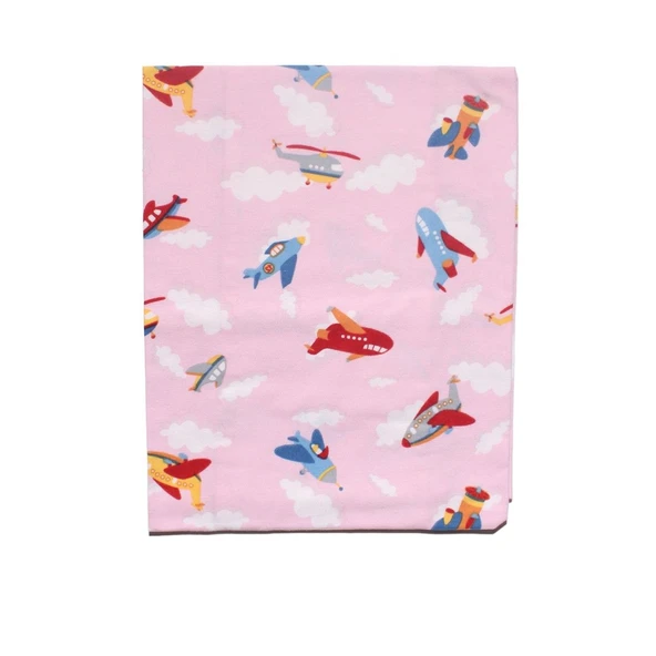 Kız Bebek Pembe Uçaklı Bulutlu Desenli Pazen Battaniye 80*90 cm ürün görseli 1