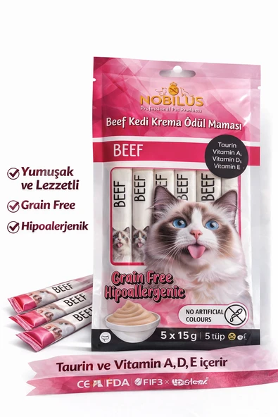 Nobilus Biftekli Kedi Krema Ödül Maması 5 x 15 gr ürün görseli 1