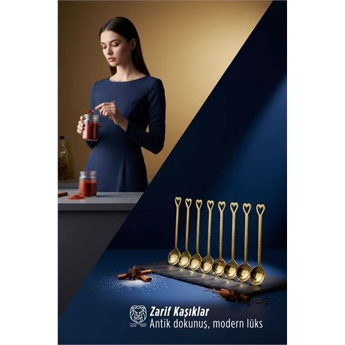 8'li Lüks Gold Zamak Ölçü ve Baharat Kaşığı Seti - Özel Tasarım 722902 ürün görseli 1