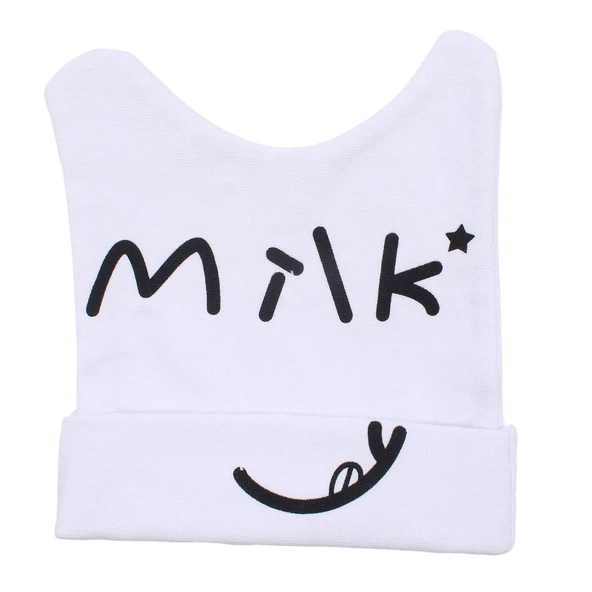 Unisex Beyaz Milk Yazılı Bere  0-24 Ay ürün görseli 1