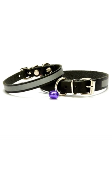 Cattie Gerçek Deriden El Yapımı Reflektörlü Kedi Boyun Tasması 1x18-22cm - Black ürün görseli 1
