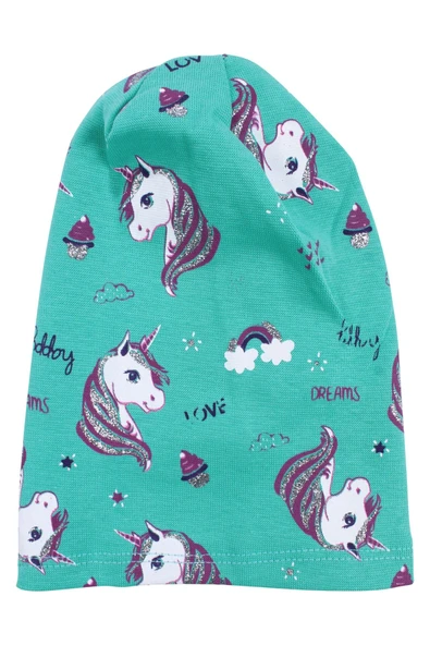 Kız Bebek Yeşil Gri Simli Pembe Unicorn Desenli Bere 0-6 Ay ürün görseli 1