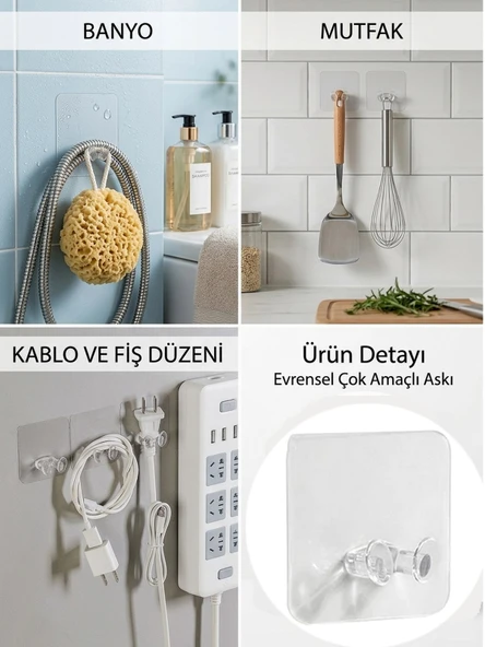 10 ADET Kendinden Güçlü Yapışkanlı Kablo Priz Tutucu Mutfak Havlu Askısı Çok Amaçlı Kanca Banyo Askı ürün görseli 1