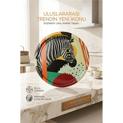 Rebel Sanatsal Tasarım Sunum Tepsisi - 35 cm Iconic Zebra Frida Keller Serisi 722987 ürün görseli 1