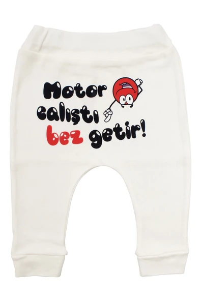 Unisex Ekru Motor Çalıştı Bez Getir Baskılı Manşetli Tek Alt ürün görseli 1
