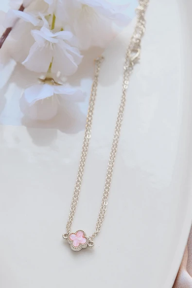 Silver Pembe Doğal Taşlı Yonca Şahmeran - Resim 3